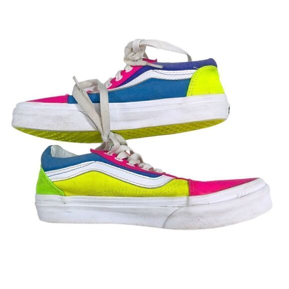 VANS Old Skool Neon Multicolor Low Top Skate Shoes Sneakers Size Men's 5.5/Women - Picture 3 of 5